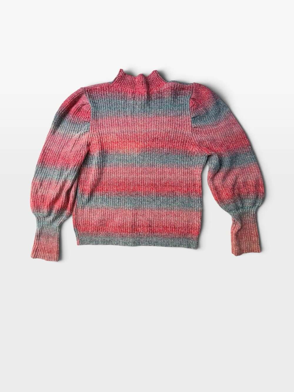 Leith Mock Neck Bishop Sleeve Sweater Size M Pink Grey Ombre Knit - Picture 2 of 5